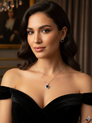 Conjunto Colar Onix Ródio Branco